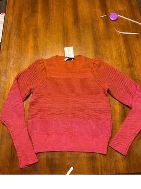 INTERMIX Ombre Pink to Coral Crewneck Sweater
